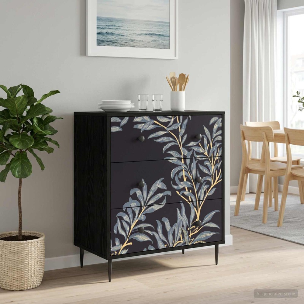 vidaXL Κουτί με συρτάρια DOKKUM Μπλε φτέρη εκτύπωση 66 x 36,5 x 76 εκ.