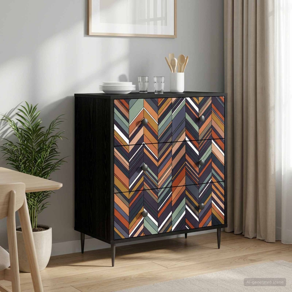 vidaXL Κουτί με συρτάρια OMMEN Γεωμετρικό σχέδιο 66 x 36,5 x 76 εκ.
