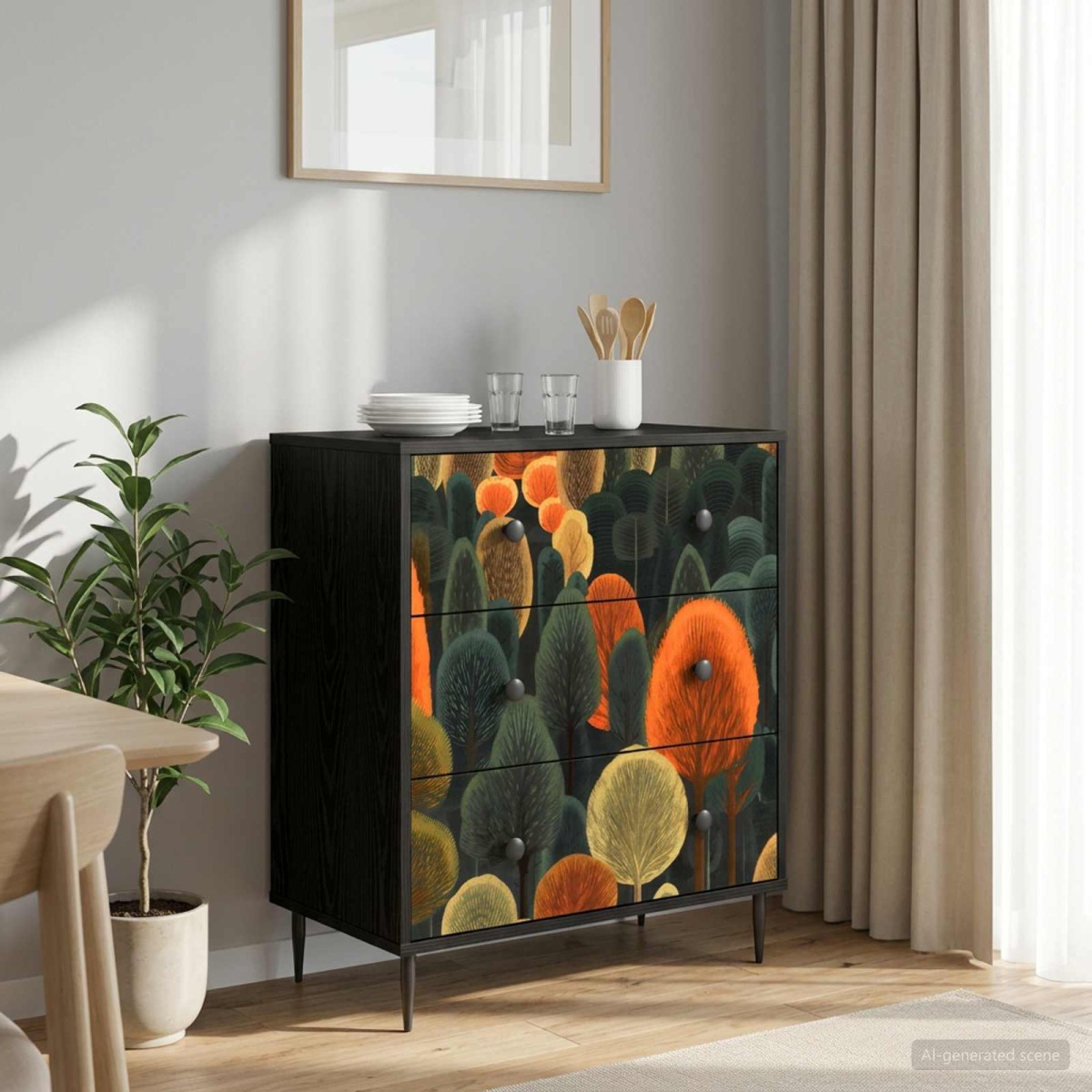 vidaXL Κουτί με συρτάρια ZAANDAM Σχέδιο δάσους 66 x 36,5 x 76 εκ.