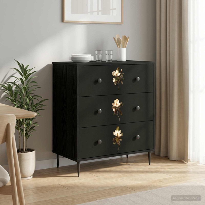 vidaXL Κουτί με συρτάρια BREMEN Τύπωμα Μαγνολίας 66 x 36,5 x 76 εκ.