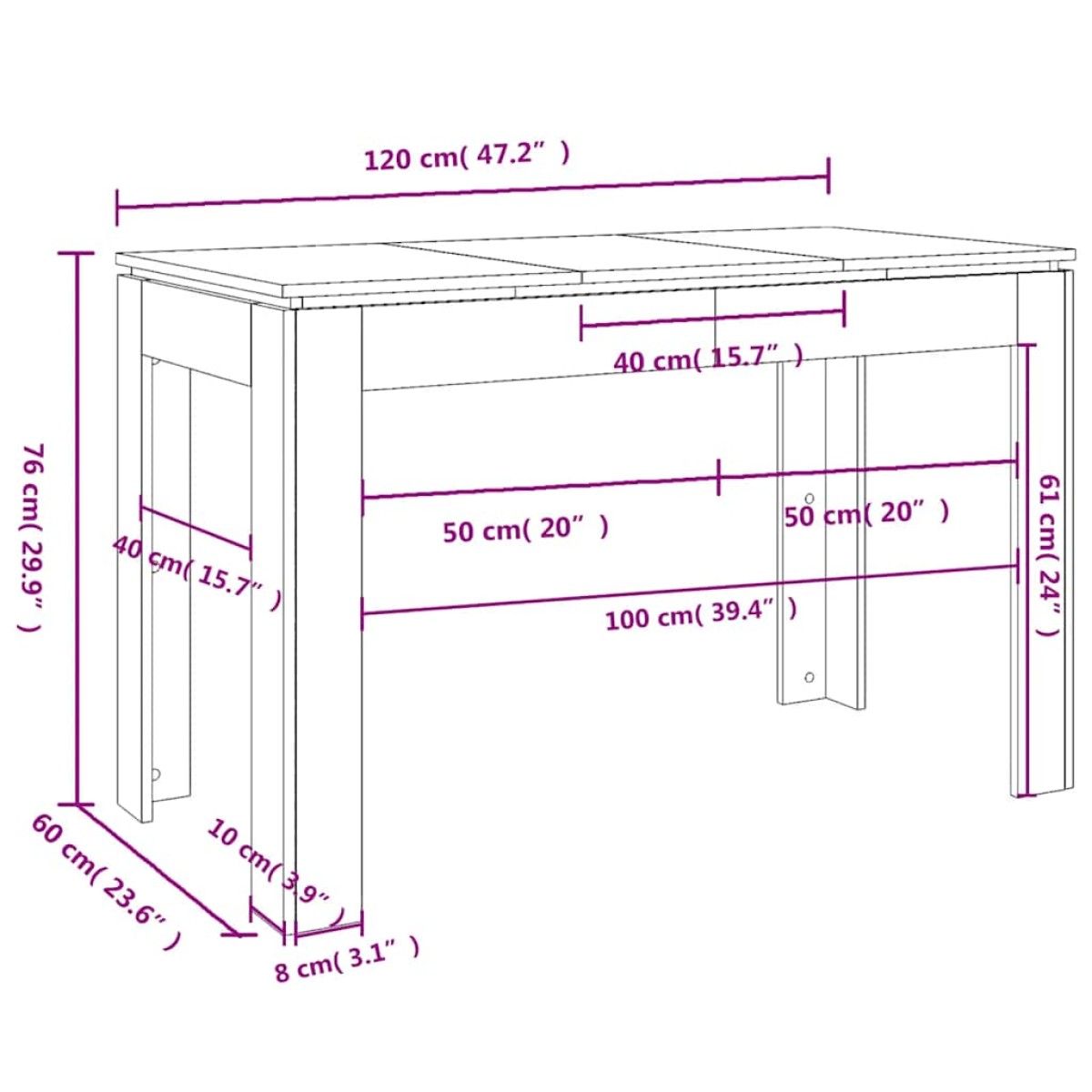 vidaXL Τραπεζαρία Λευκή 120 x 60 x 76 εκ. από Μοριοσανίδα