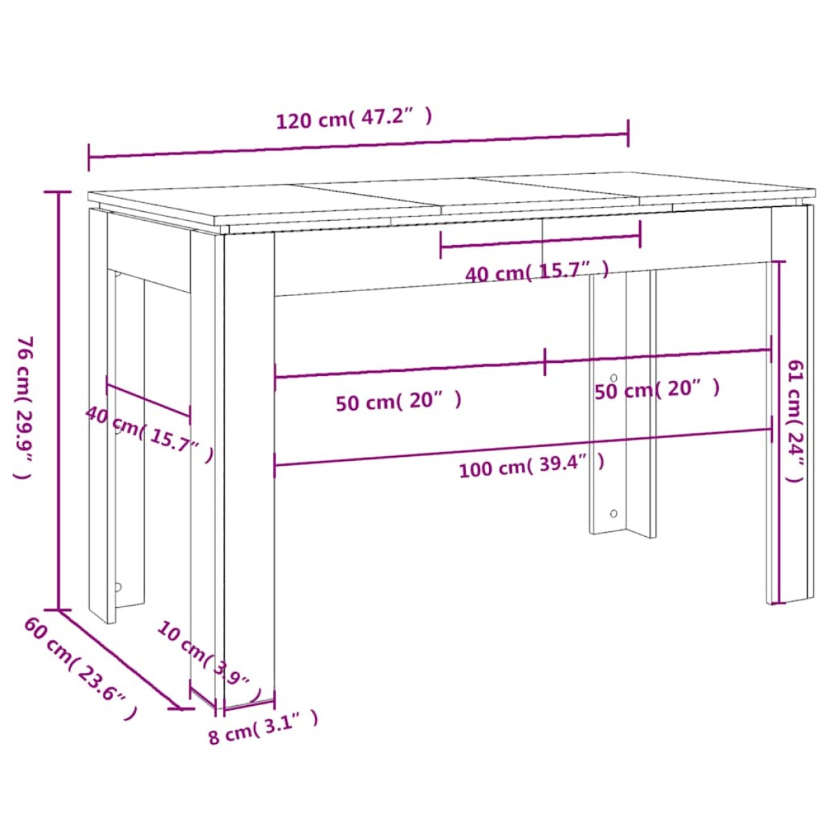 vidaXL Τραπεζαρία Sonoma Δρυς 120 x 60 x 76 εκ. από Μοριοσανίδα