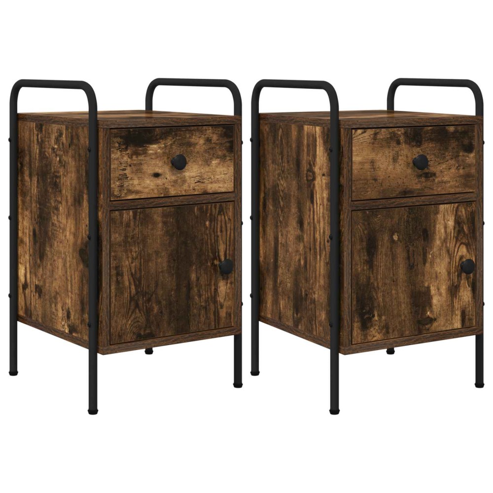 vidaXL Κομοδίνο 2 τμχ. Καπνισμένο Ξύλο Δρυός 35 x 36,5 x 61 εκ