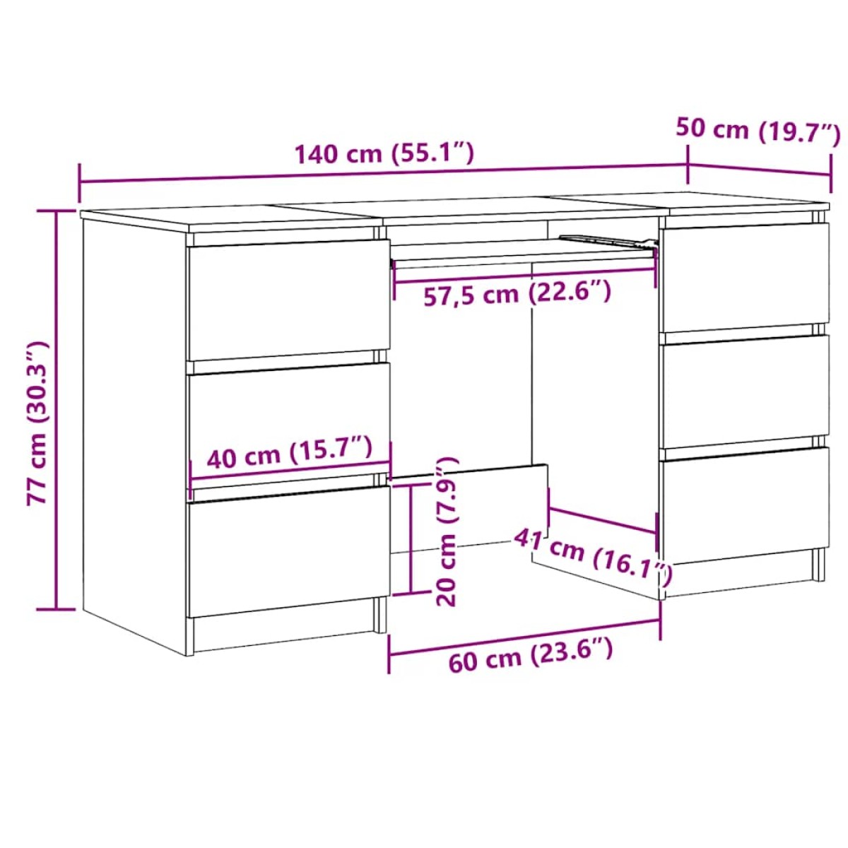 vidaXL Γραφείο Λευκό 140 x 50 x 77 εκ. από Μοριοσανίδα