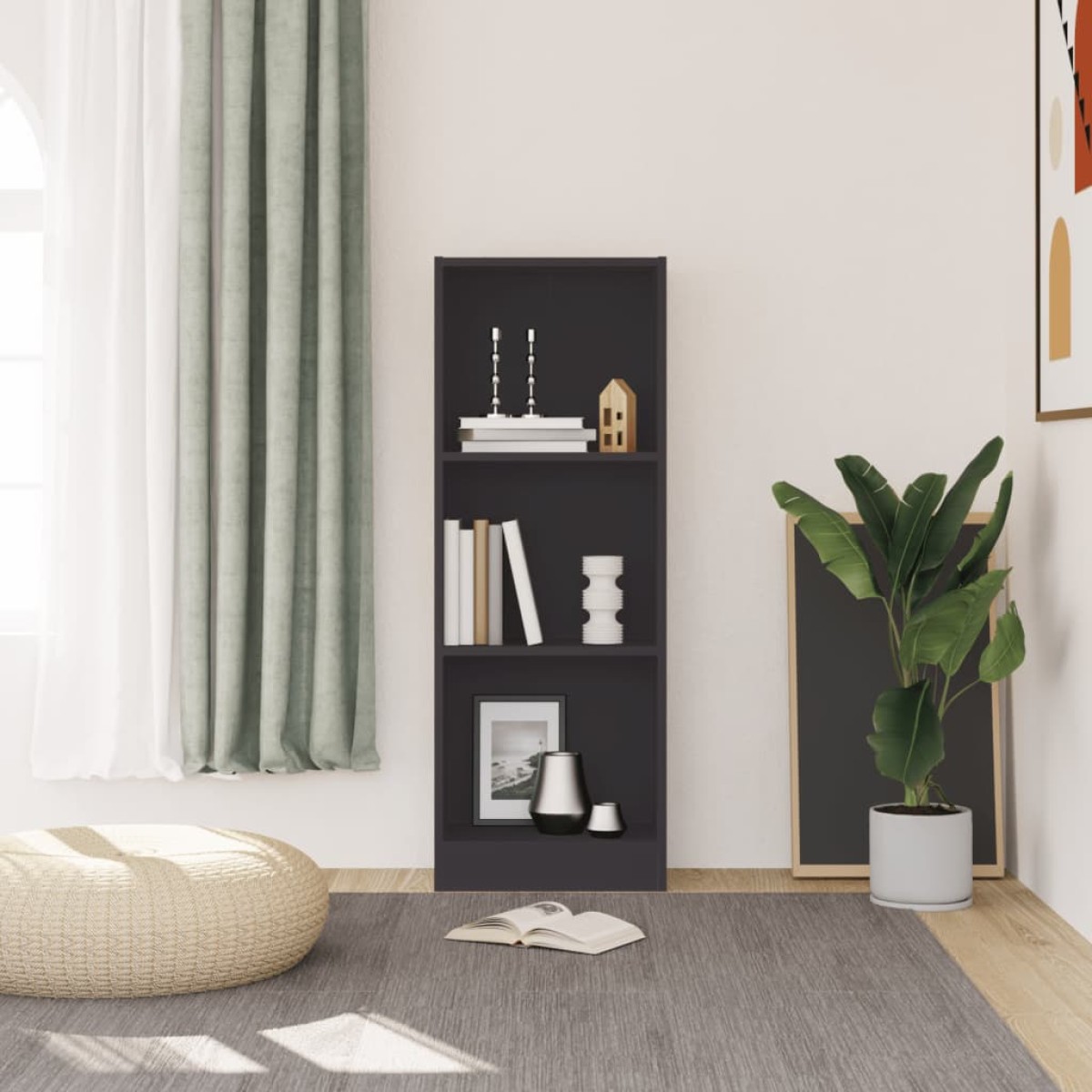 vidaXL Βιβλιοθήκη με 3 Ράφια Γκρι 40 x 24 x 108 εκ. από Μοριοσανίδα