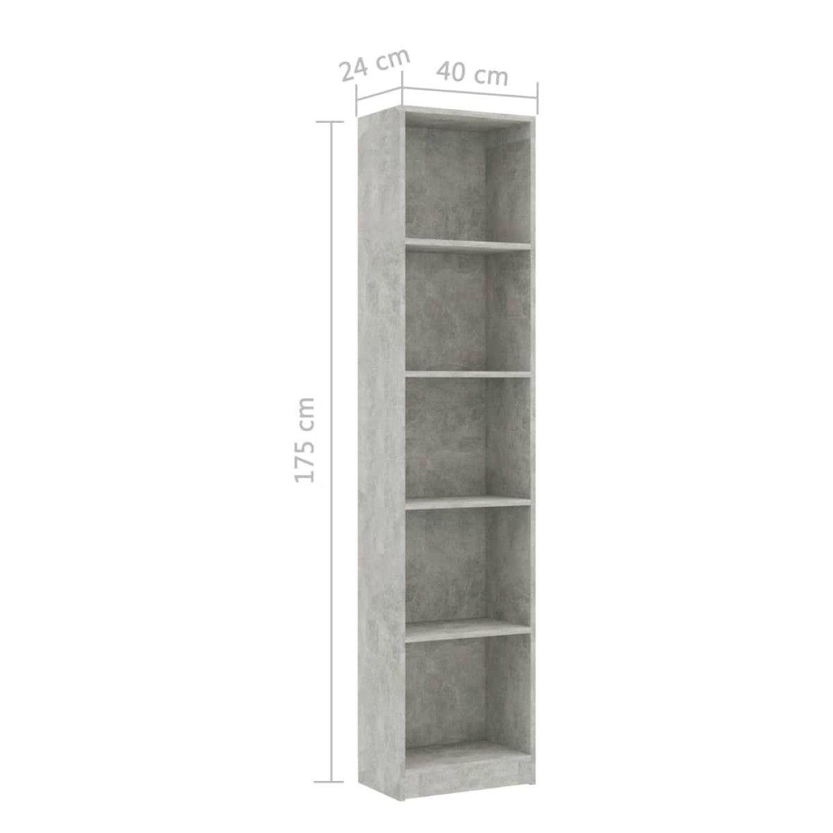 vidaXL Βιβλιοθήκη με 5 Ράφια Γκρι Σκυροδέμ. 40x24x175 εκ. Μοριοσανίδα