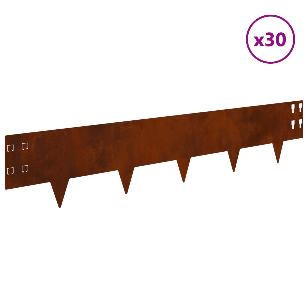 vidaXL Περίγραμμα γκαζόν 30 τμχ. 100 x 20 cm Ατσάλι Σκ rusty