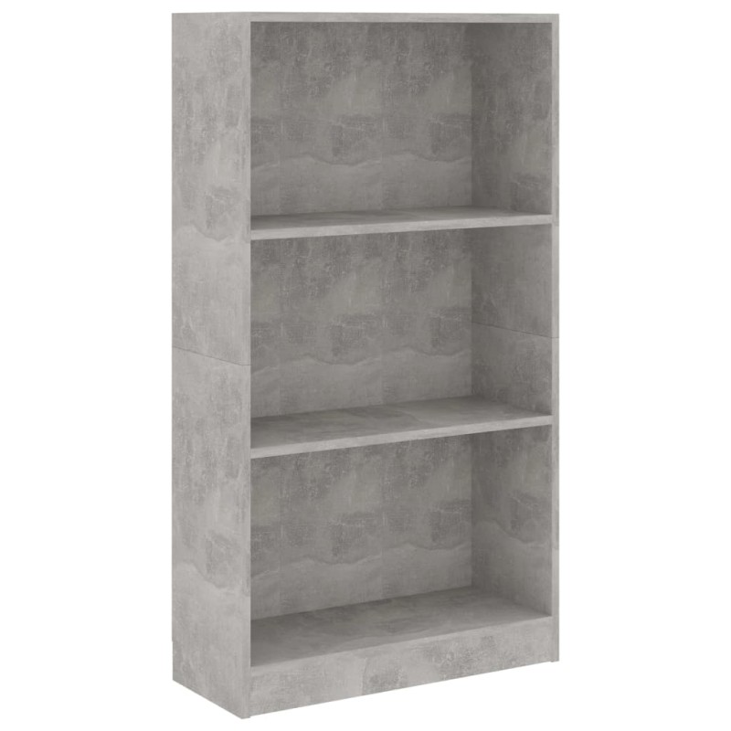 vidaXL Βιβλιοθήκη με 3 Ράφια Γκρι Σκυροδ. 60x24x109 εκ. Επεξεργ. Ξύλο