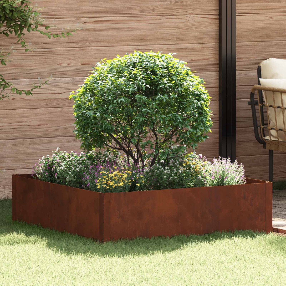 vidaXL Περίγραμμα γκαζόν 100 x 100 x 35 cm Ατσάλι Σκ rusty