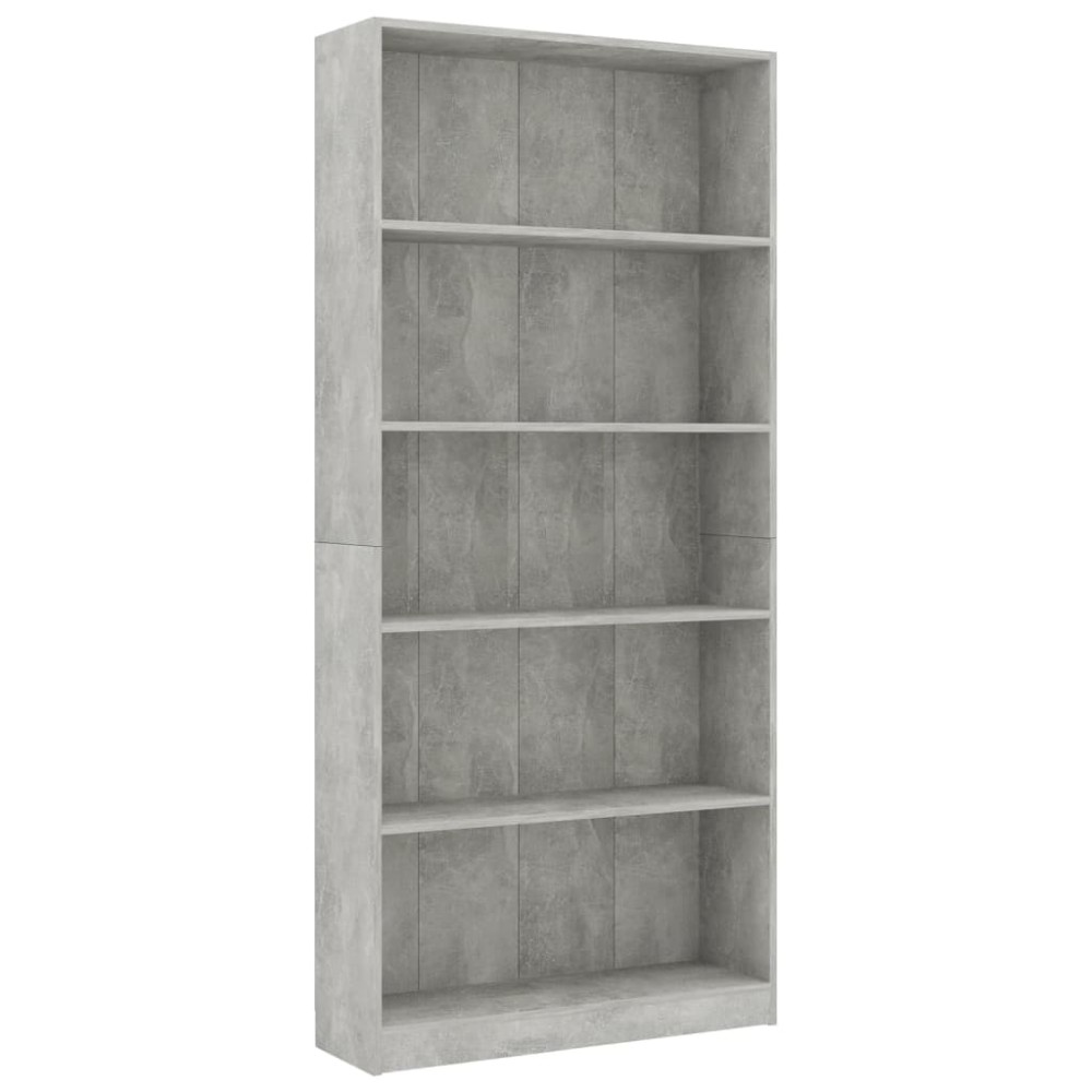 vidaXL Βιβλιοθήκη 5 Ράφια Γκρι Σκυροδέματος 80x24x175 εκ. Επεξ. Ξύλο
