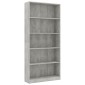 vidaXL Βιβλιοθήκη 5 Ράφια Γκρι Σκυροδέματος 80x24x175 εκ. Μοριοσανίδα