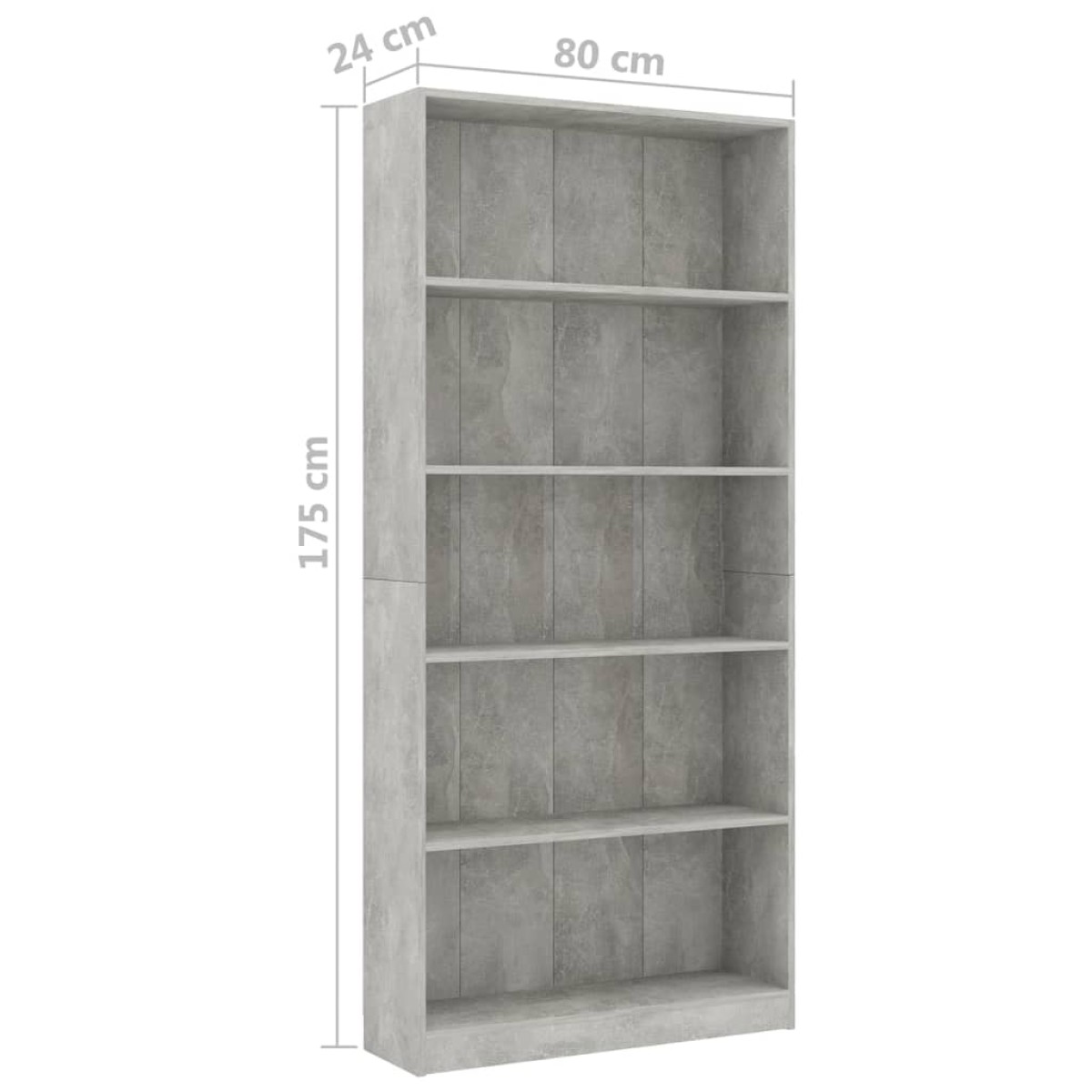 vidaXL Βιβλιοθήκη 5 Ράφια Γκρι Σκυροδέματος 80x24x175 εκ. Μοριοσανίδα