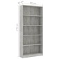 vidaXL Βιβλιοθήκη 5 Ράφια Γκρι Σκυροδέματος 80x24x175 εκ. Μοριοσανίδα