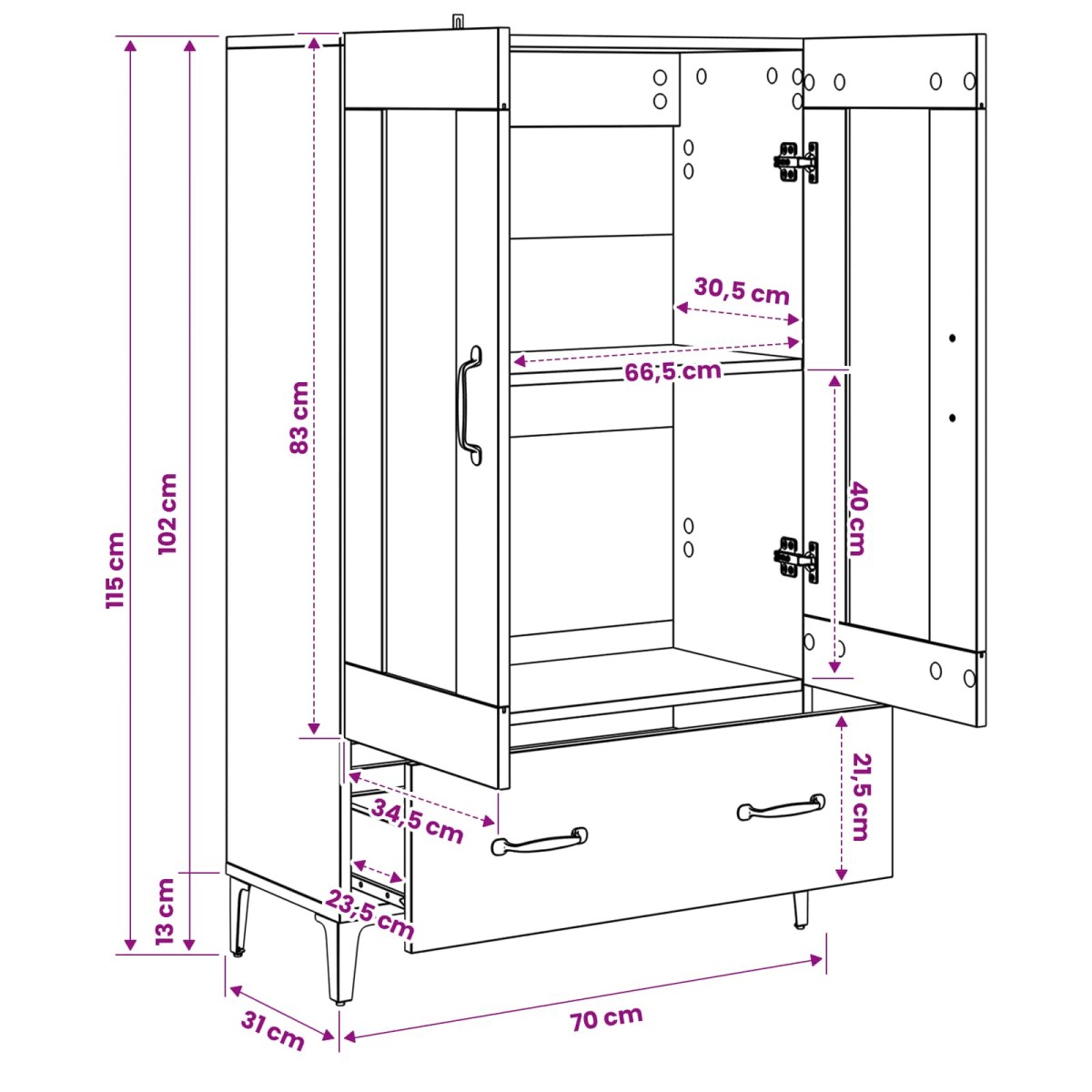 vidaXL Highboard Μαύρη Δρυς 70 x 31 x 115 εκ Επεξεργασμένο Ξύλο