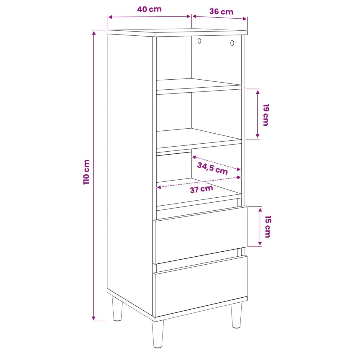 vidaXL Highboard Παλαιωμένο ξύλο 40 x 36 x 110 εκ. Επεξεργασμένο Ξύλο