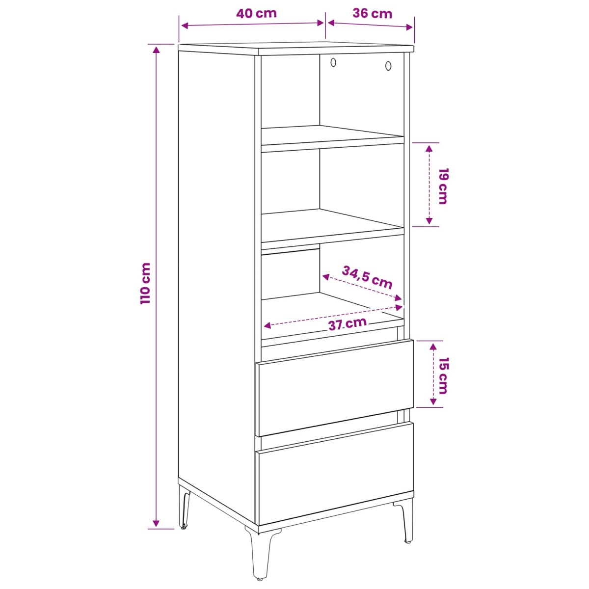 vidaXL Highboard Παλαιωμένο ξύλο 40 x 36 x 110 εκ. Επεξεργασμένο Ξύλο
