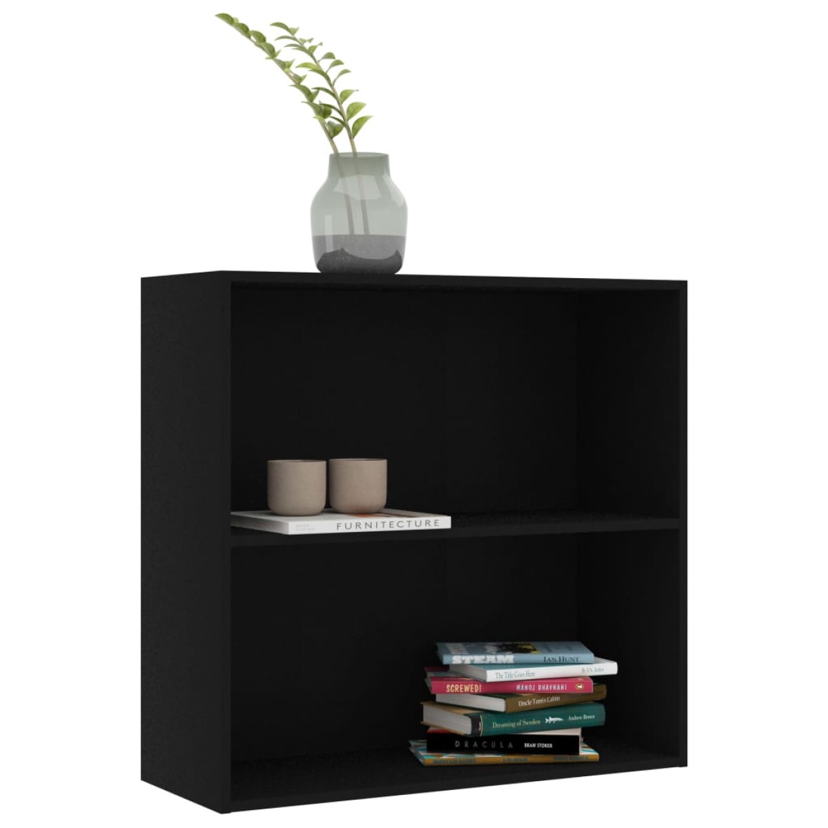 vidaXL Βιβλιοθήκη με 2 Ράφια Μαύρη 80x30x76,5 εκ. από Επεξ. Ξύλο