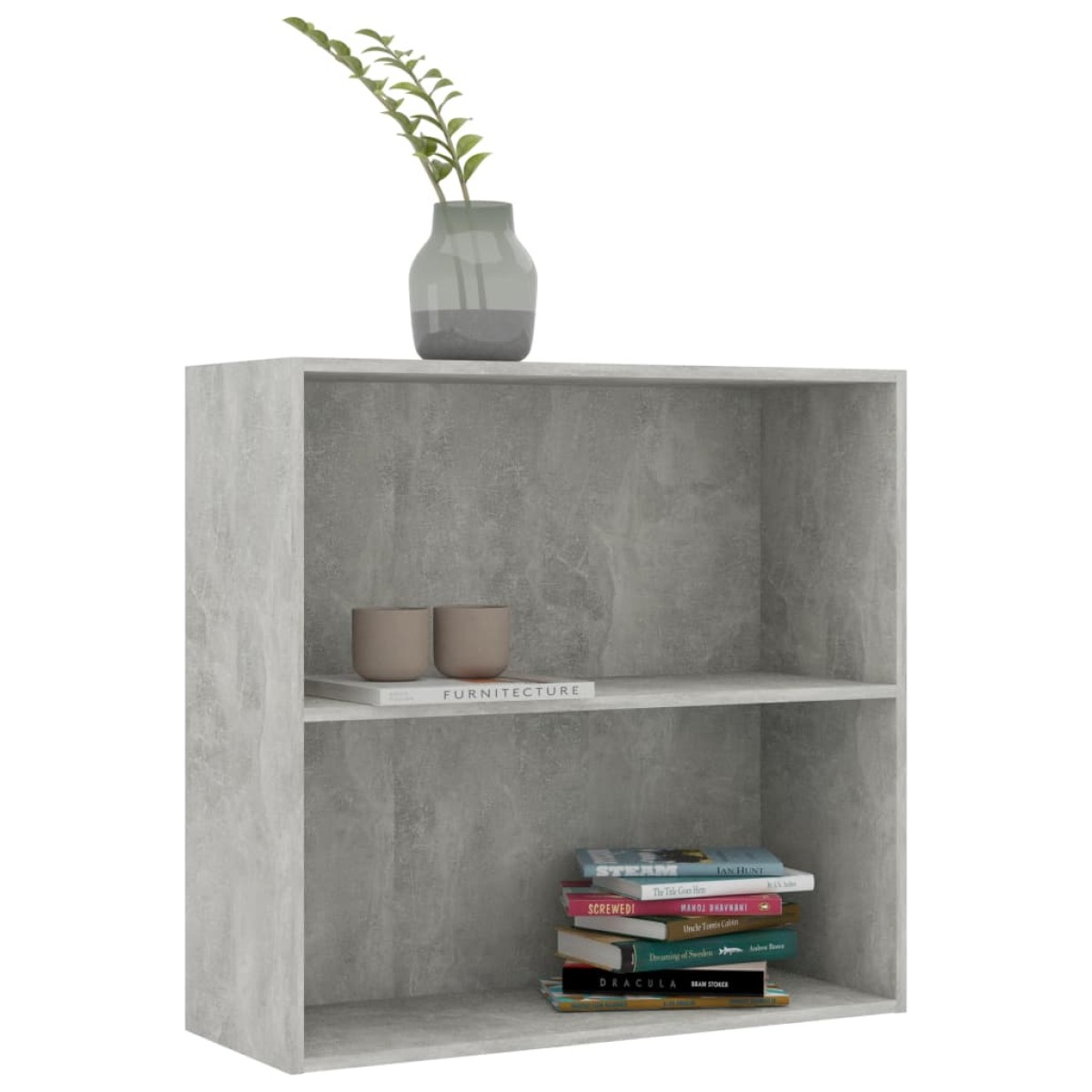 vidaXL Βιβλιοθήκη με 2 Ράφια Γκρι Σκυροδεμ. 80x30x76,5 εκ. Μοριοσανίδα