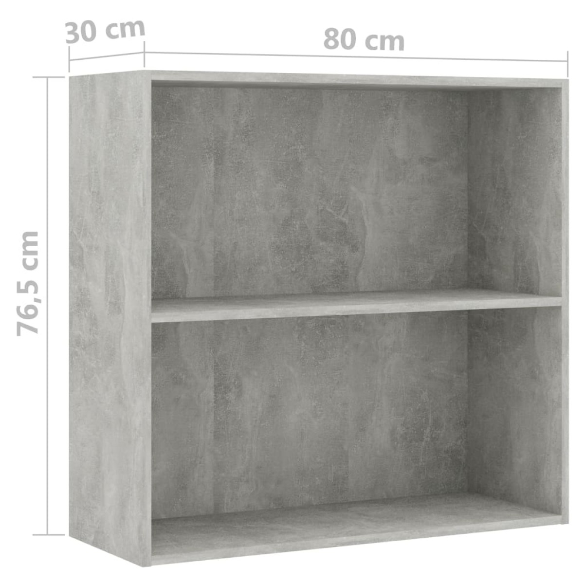 vidaXL Βιβλιοθήκη με 2 Ράφια Γκρι Σκυροδεμ. 80x30x76,5 εκ. Μοριοσανίδα