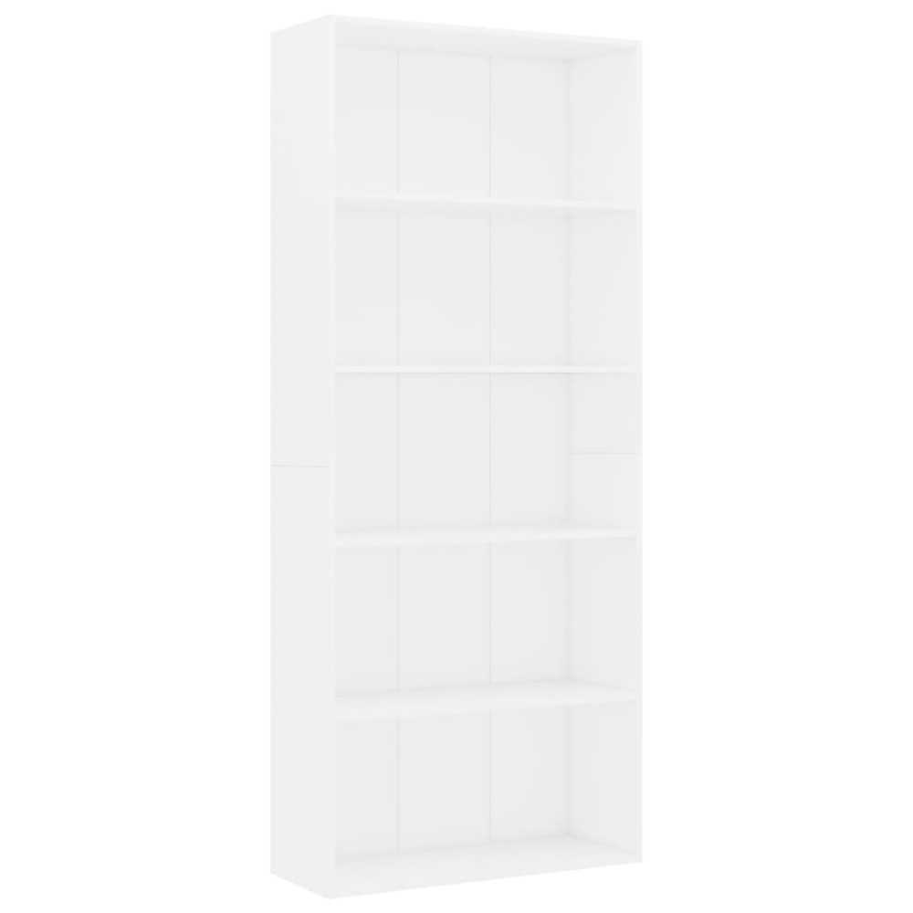 vidaXL Βιβλιοθήκη με 5 Ράφια Λευκή 80 x 30 x 189 εκ. Επεξ. Ξύλο