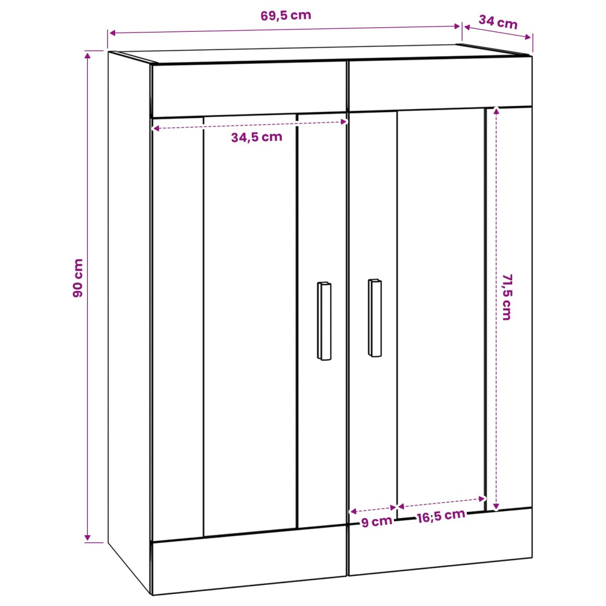 vidaXL Ντουλάπα Τοίχου Επιτοίχιο Μαύρη δρυς 69,5 x 34 x 90 εκ.