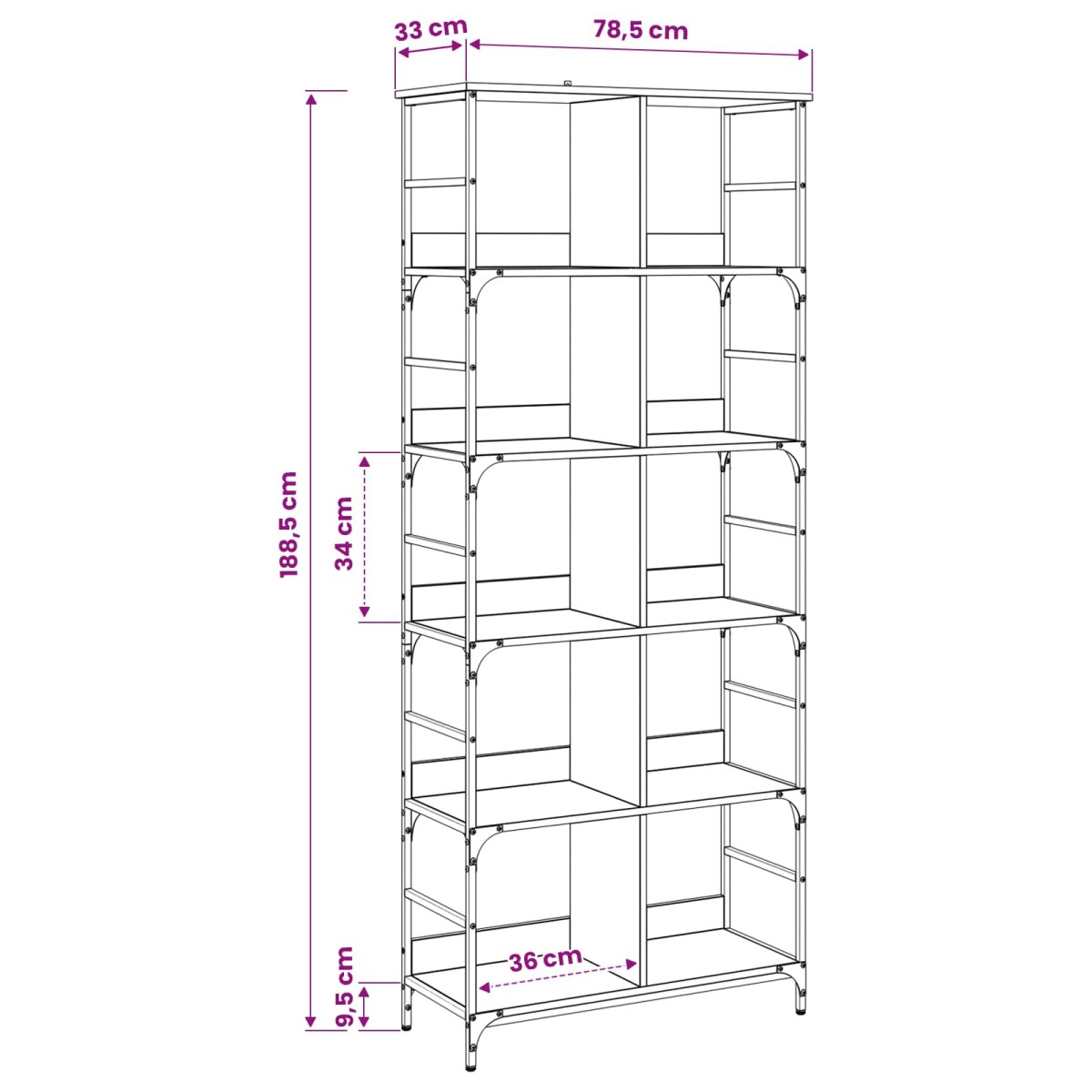 vidaXL Ράφι Βιβλίων 4 επιπέδων 78,5 x 33 x 188,5 εκ. μέταλλο PB