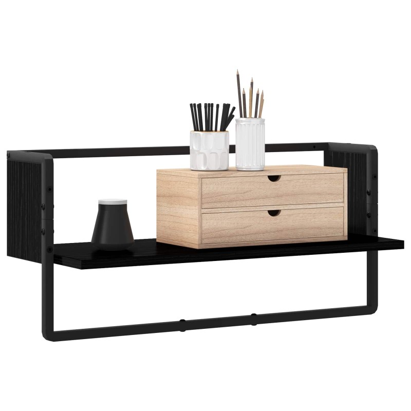 vidaXL Ράφι Τοίχου Επιτοίχιο Μαύρη δρυς 65 x 25 x 30 cm μέταλλο PB