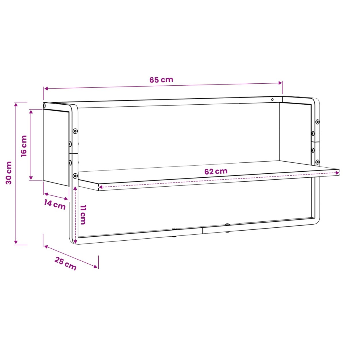 vidaXL Ράφι Τοίχου Επιτοίχιο Μαύρη δρυς 65 x 25 x 30 cm μέταλλο PB