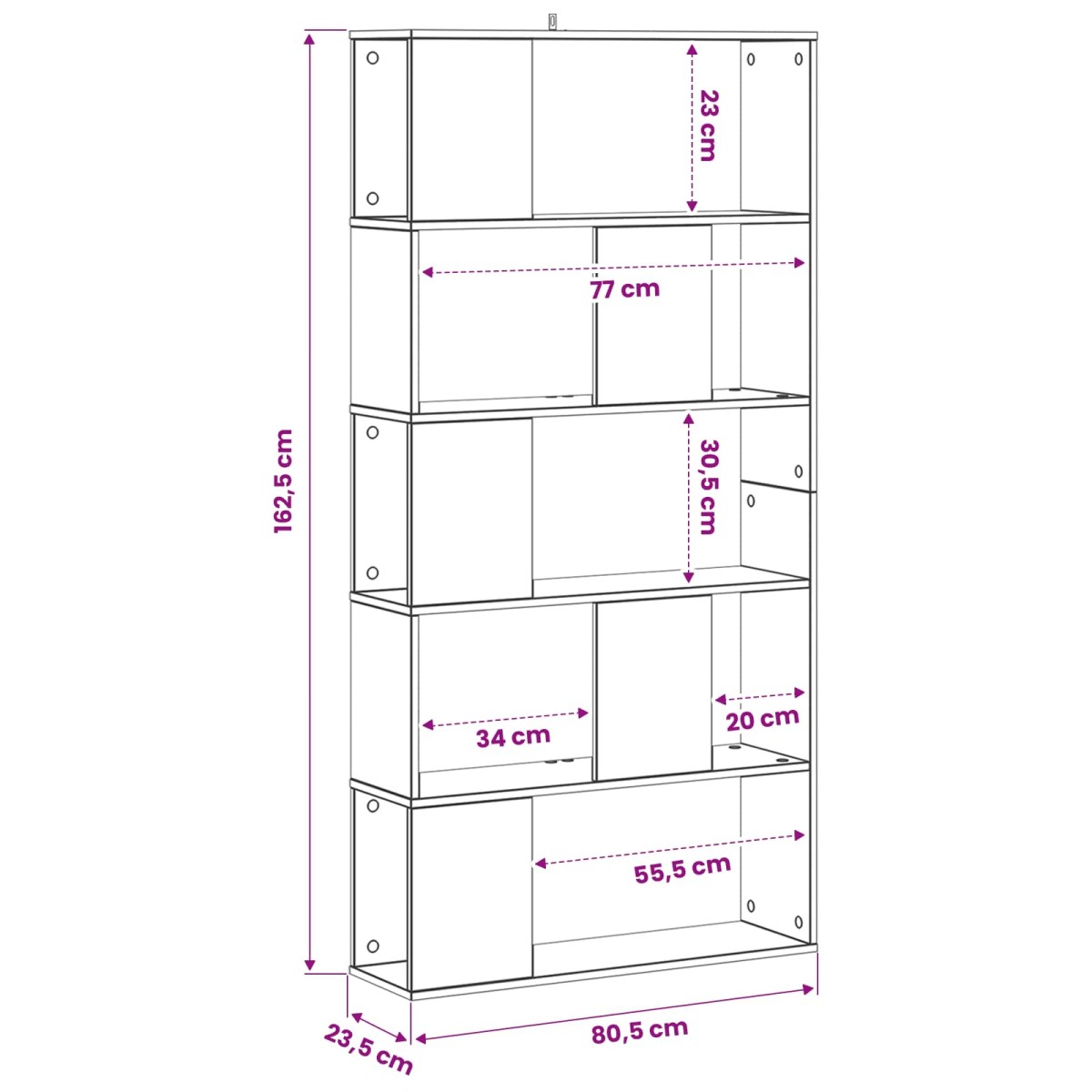 vidaXL Βιβλιοθήκη Μαύρη δρυς 80,5 x 23,5 x 162,5 εκ. PB