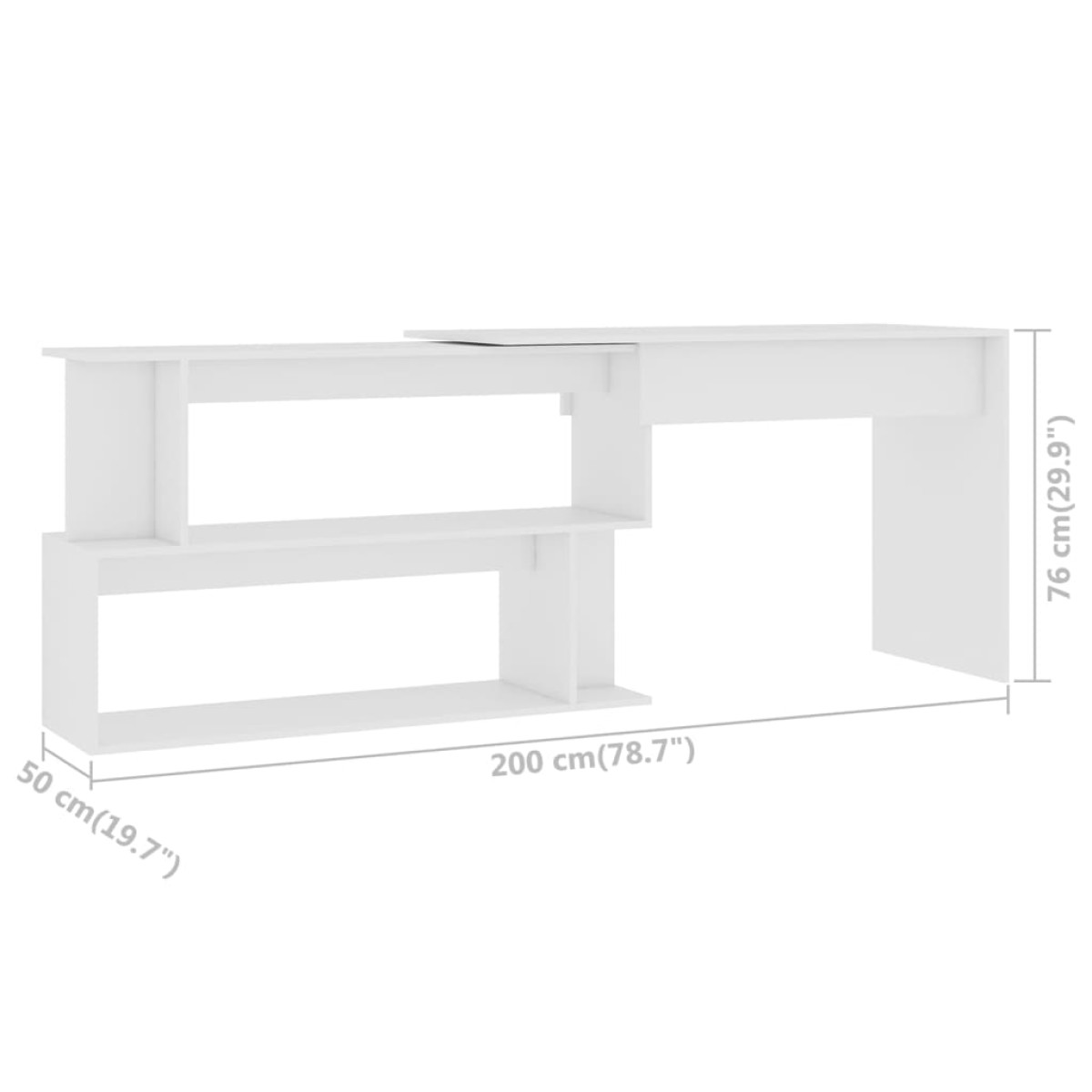 vidaXL Γραφείο Γωνιακό Λευκό 200 x 50 x 76 εκ. από Μοριοσανίδα