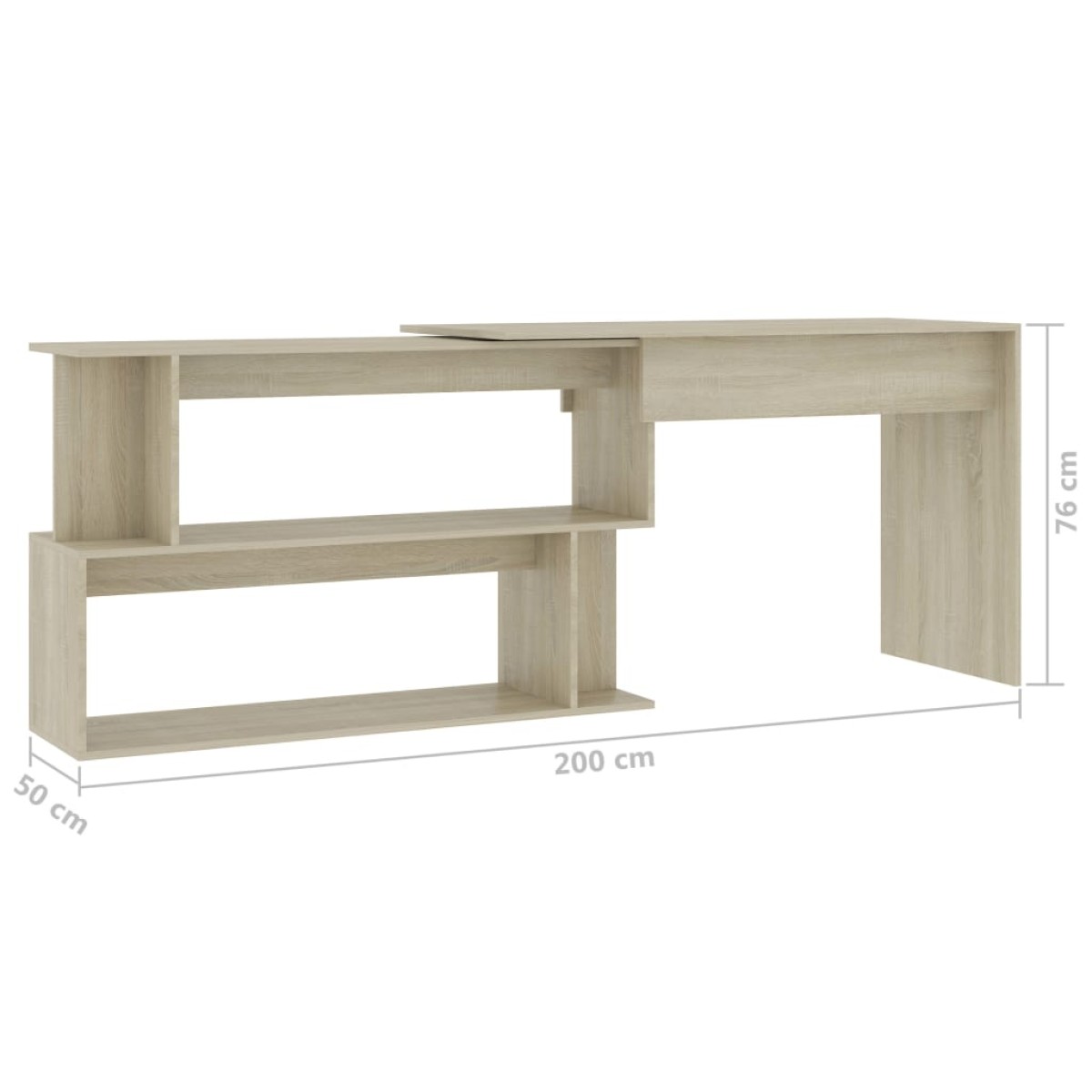 vidaXL Γραφείο Γωνιακό Sonoma Δρυς 200 x 50 x 76 εκ. από Μοριοσανίδα