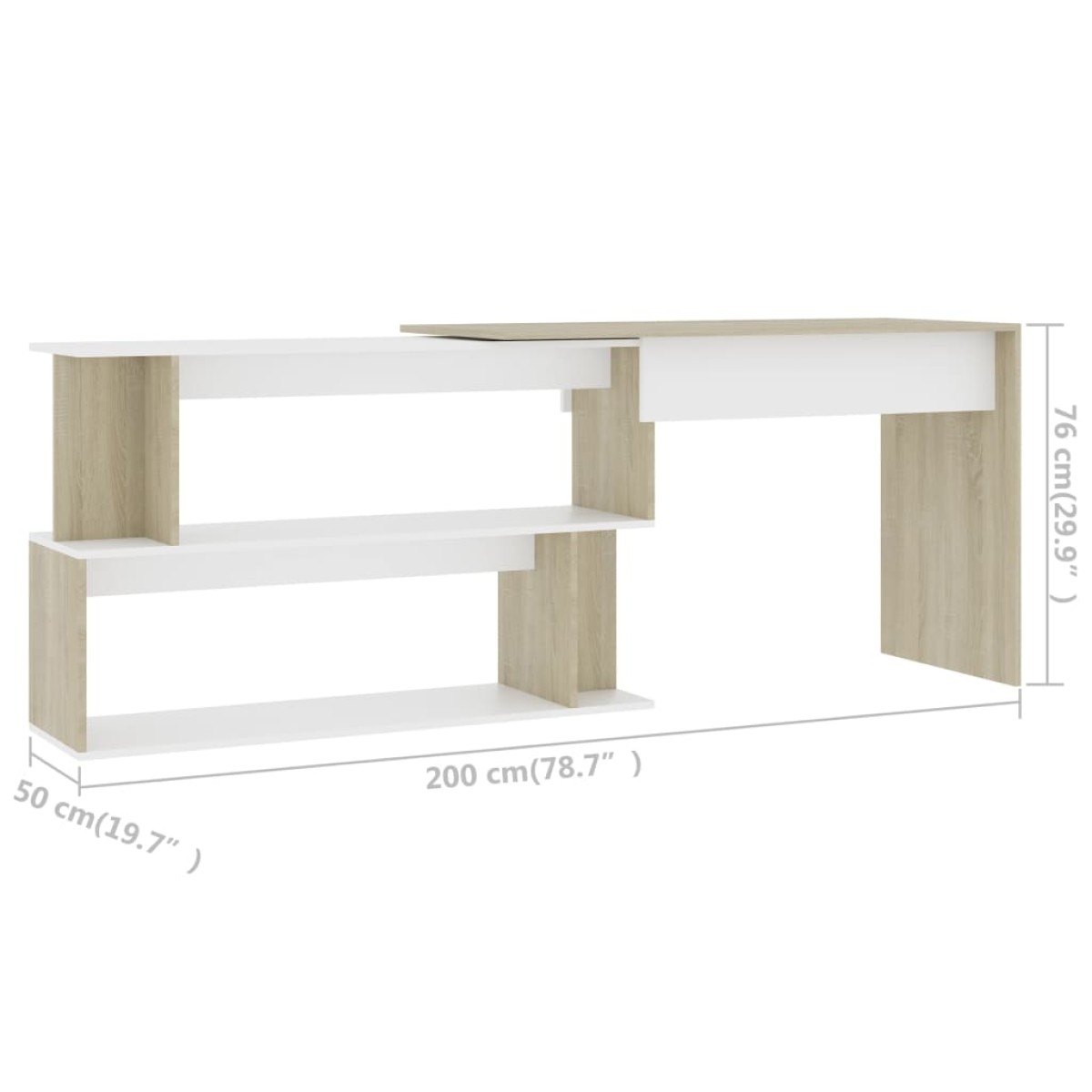 vidaXL Γραφείο Γωνιακό Λευκό/Sonoma Δρυς 200 x 50 x 76 εκ. Μοριοσανίδα