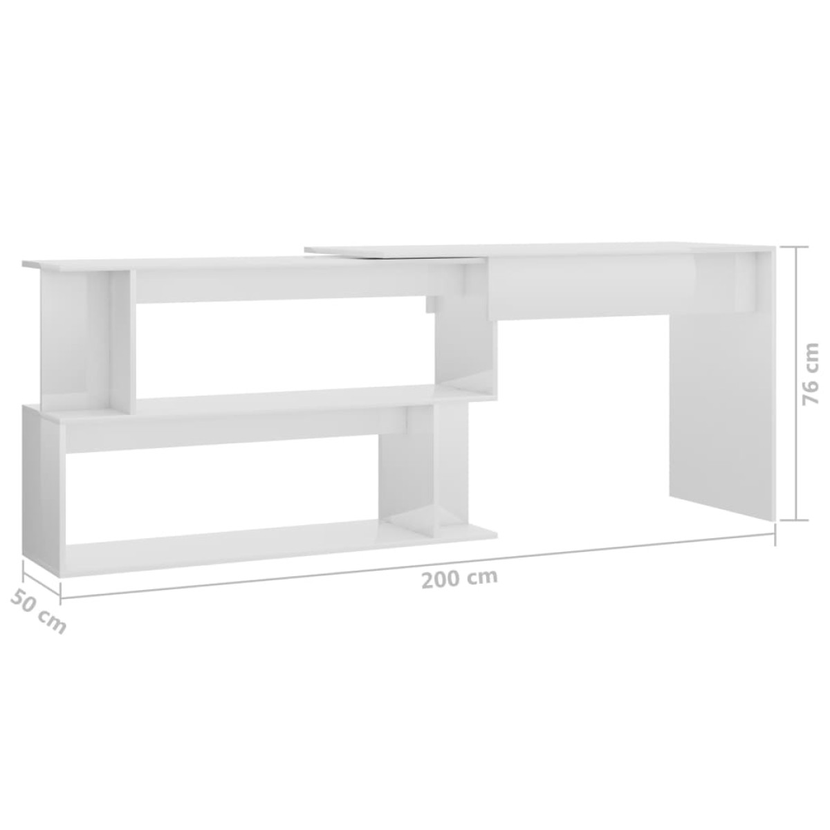 vidaXL Γραφείο Γωνιακό Γυαλιστερό Λευκό 200x50x76 εκ. από Μοριοσανίδα