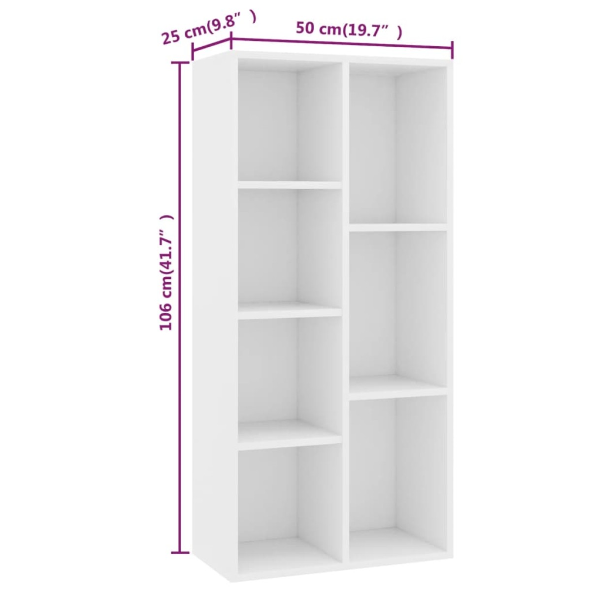 vidaXL Βιβλιοθήκη Λευκή 50 x 25 x 106 εκ. από Μοριοσανίδα