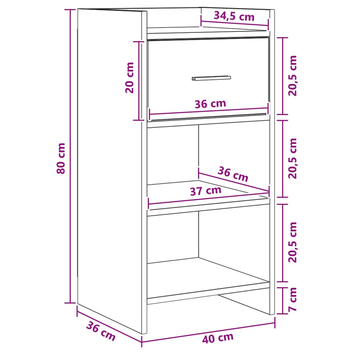 vidaXL Πλαϊνό γραφείο Μαύρη Δρυς 40 x 36 x 80 εκ Επεξεργασμένο Ξύλο