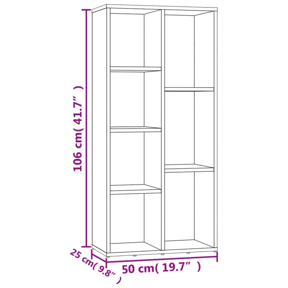 vidaXL Βιβλιοθήκη Γκρι του Σκυροδέματος 50x25x106 εκ. από Μοριοσανίδα
