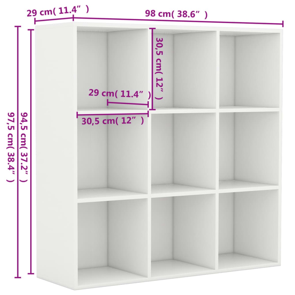 vidaXL Βιβλιοθήκη Λευκή 98 x 30 x 98 εκ. από Μοριοσανίδα