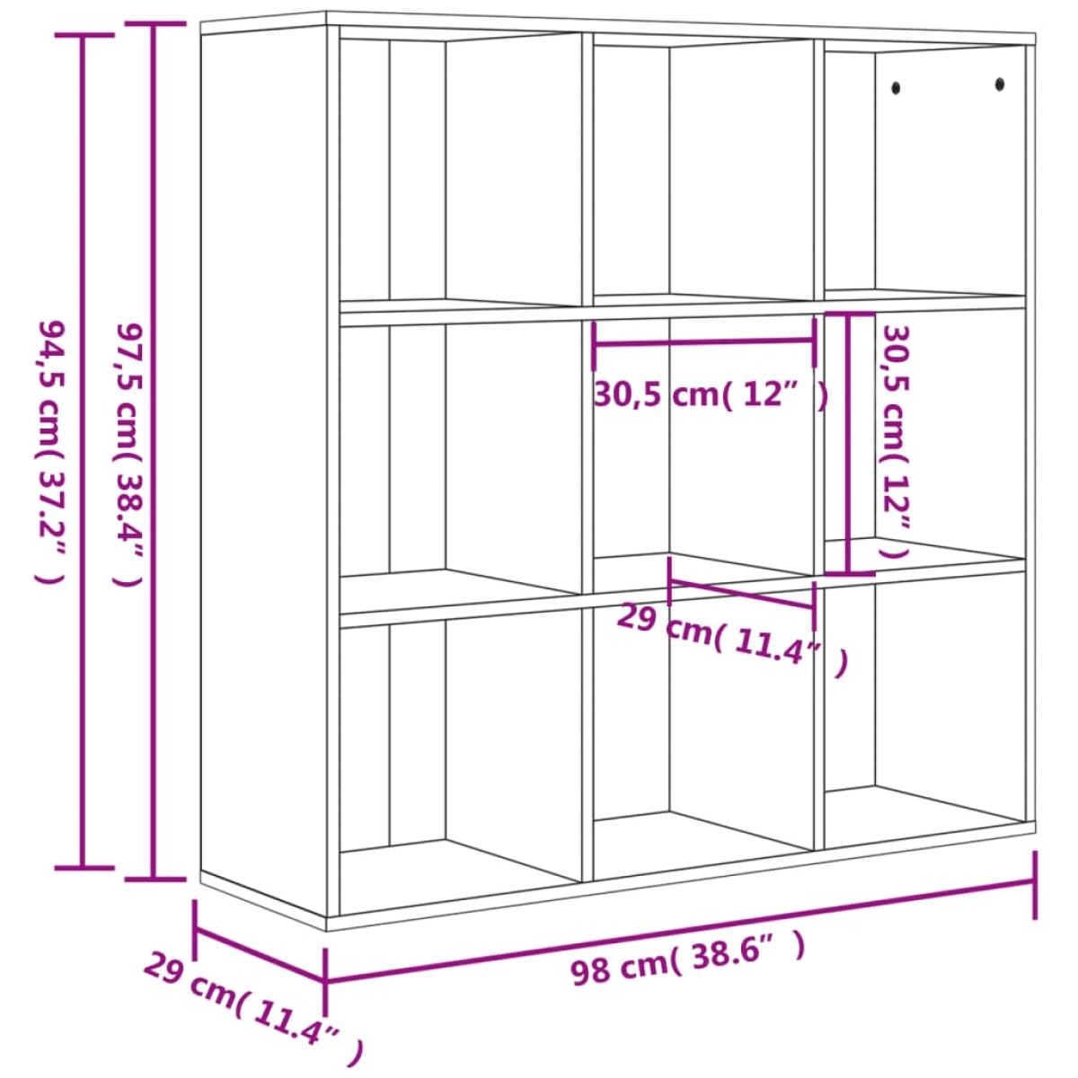 vidaXL Βιβλιοθήκη Γκρι Σκυροδέματος 98 x 30 x 98 εκ. από Μοριοσανίδα