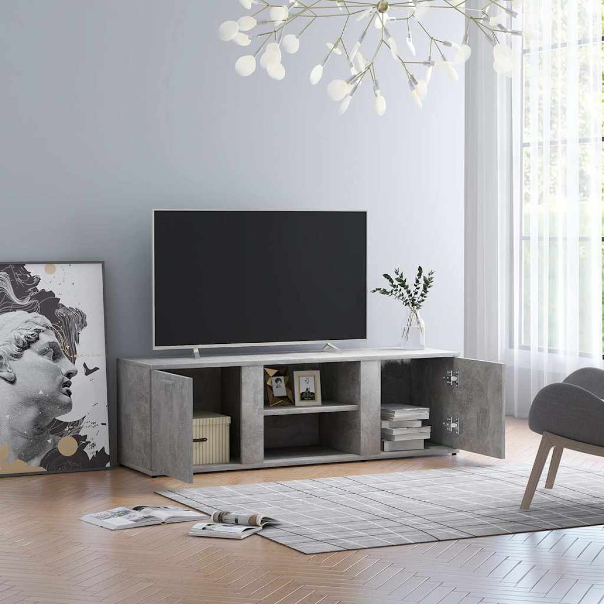 vidaXL Έπιπλο Τηλεόρασης Γκρι Σκυροδέματος 120x34x37 εκ. Μοριοσανίδα