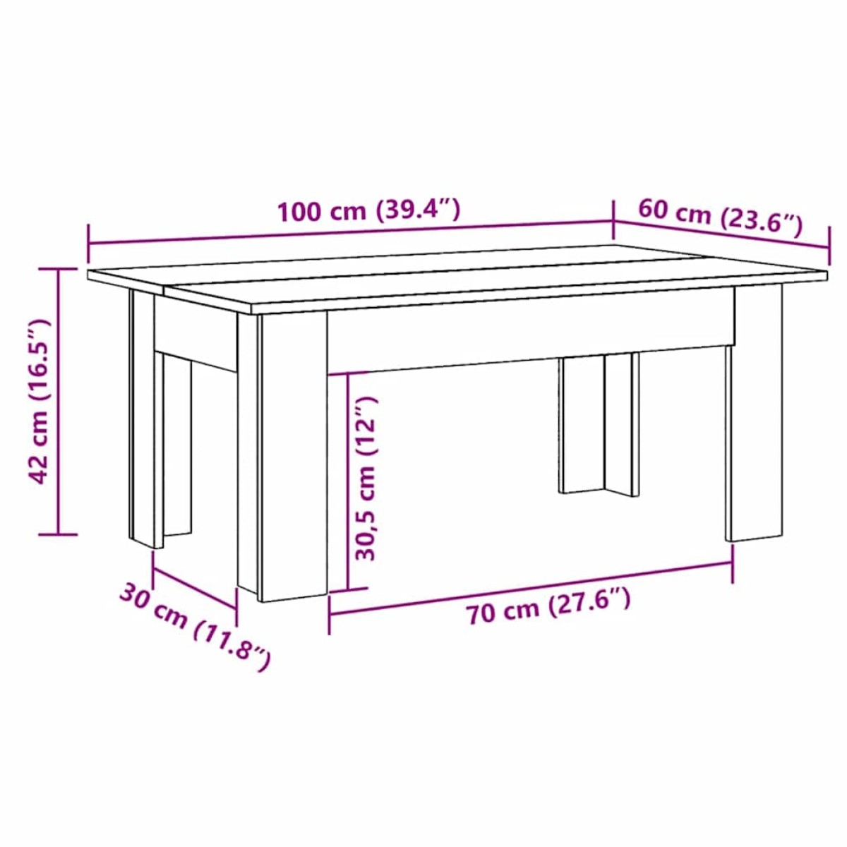 vidaXL Τραπεζάκι Σαλονιού Sonoma Δρυς 100x60x42 εκ. από Μοριοσανίδα