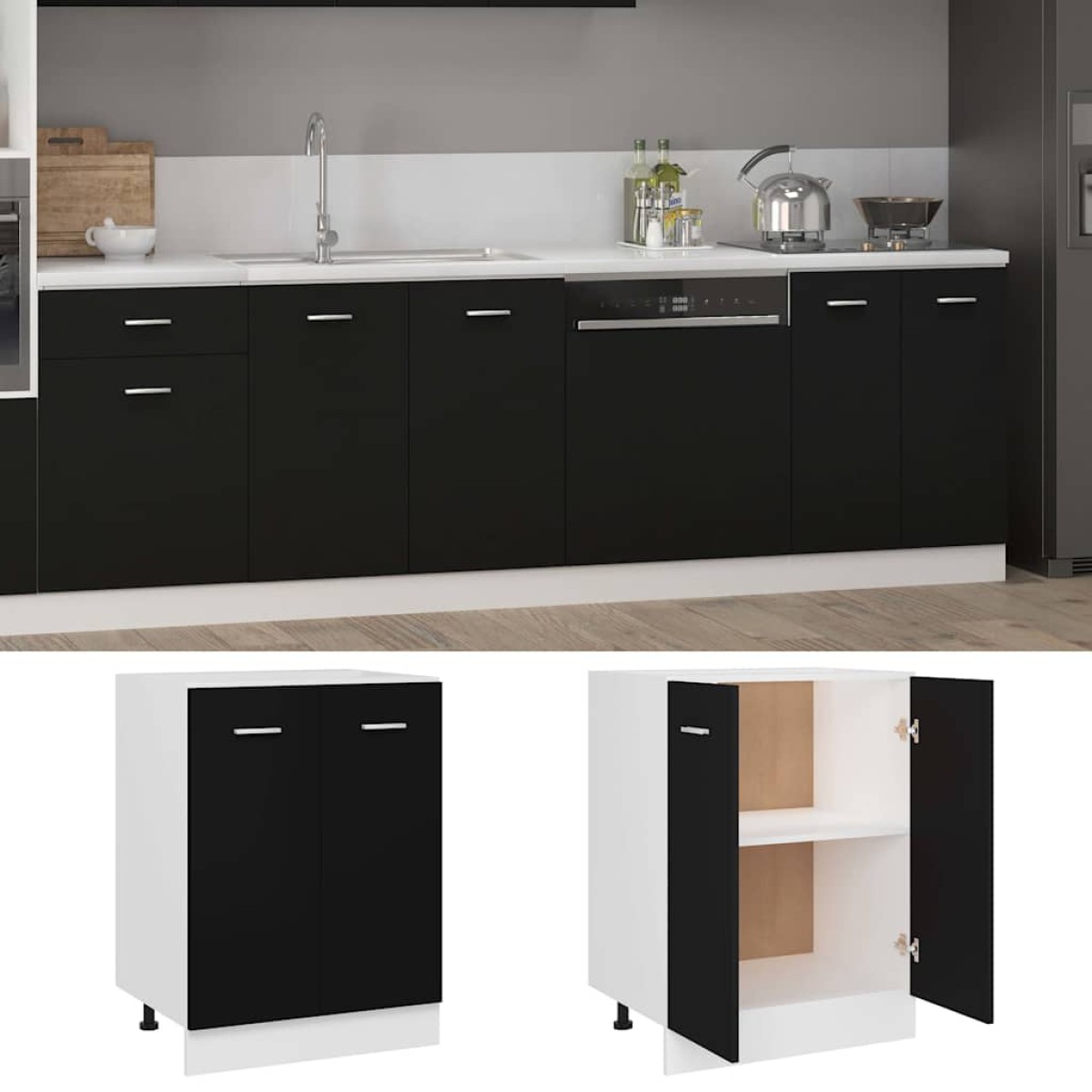 vidaXL Ντουλάπι Δαπέδου Μαύρο 60x46x81,5 εκ. Μοριοσανίδα