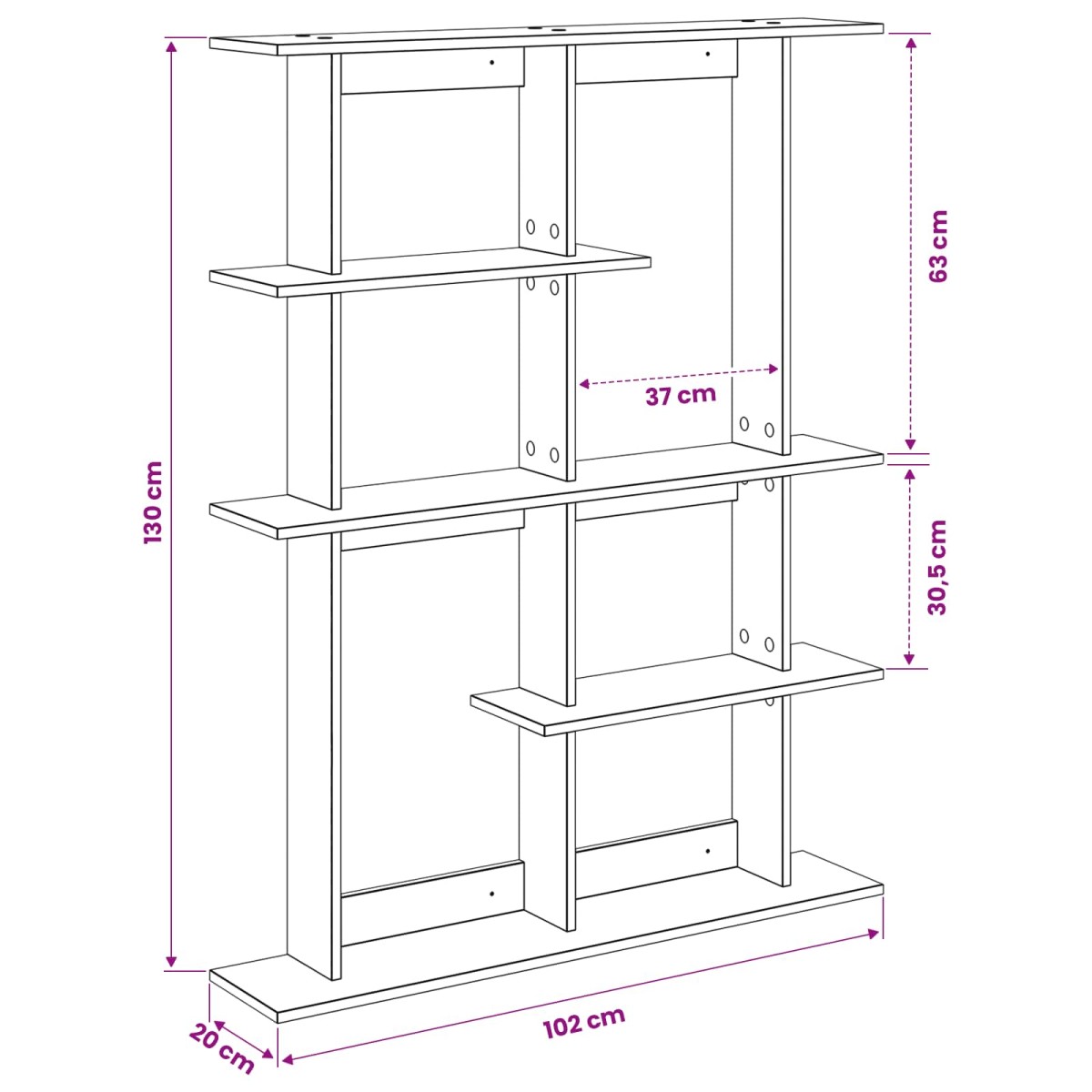 vidaXL Ράφι Τοίχου Sonoma Δρυς 102 x 20 x 130 εκ. Επεξεργασμένο Ξύλο
