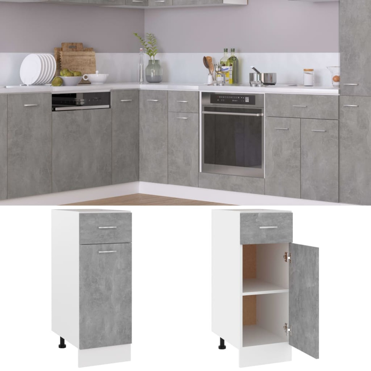 vidaXL Ντουλάπι με Συρτάρι Γκρι Σκυροδέματος 30x46x81,5 εκ Μοριοσανίδα