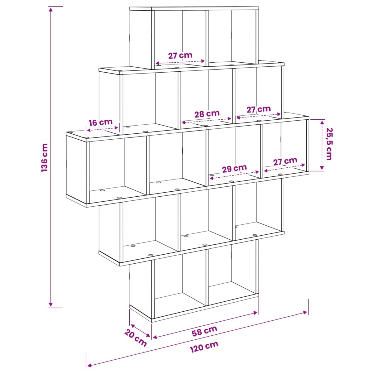 vidaXL Ράφι Τοίχου Artisan Δρυς 120 x 20 x 136 εκ Επεξεργασμένο Ξύλο