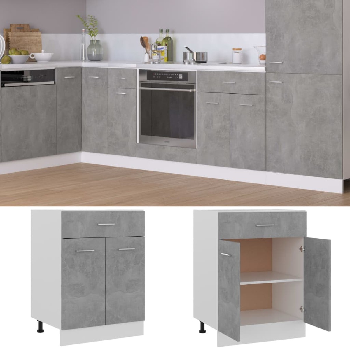 vidaXL Ντουλάπι με Συρτάρι Γκρι Σκυροδέματος 60x46x81,5 εκ Μοριοσανίδα