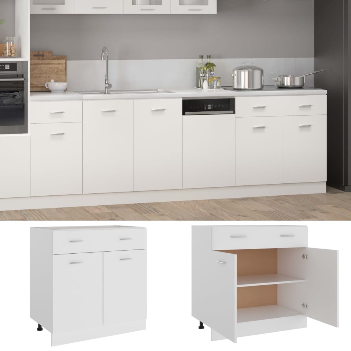 vidaXL Ντουλάπι με Συρτάρι Λευκό 80x46x81,5 εκ. Μοριοσανίδα