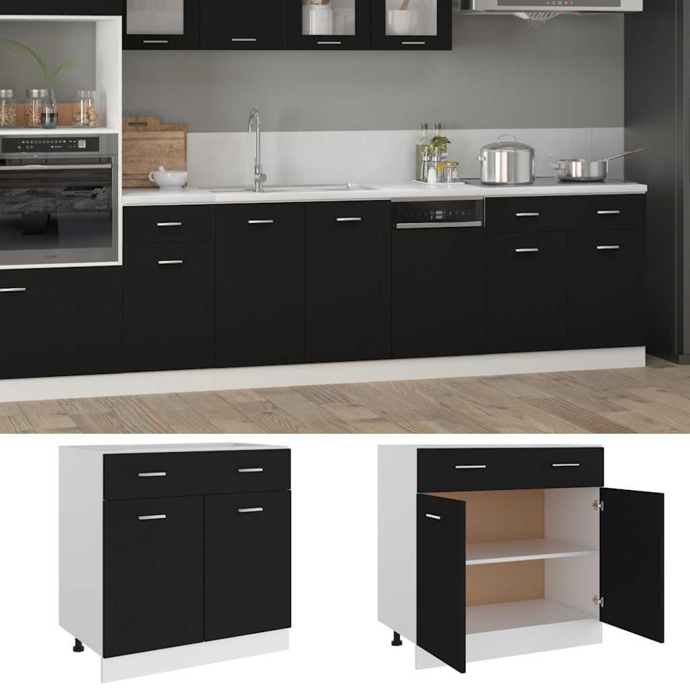 vidaXL Ντουλάπι με Συρτάρια "Lyon" Μαύρο 80x46x81,5 εκ. από Τεχνητό Ξύλο
