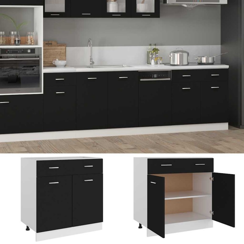 vidaXL Ντουλάπι με Συρτάρια "Lyon" Μαύρο 80x46x81,5 εκ. από Τεχνητό Ξύλο