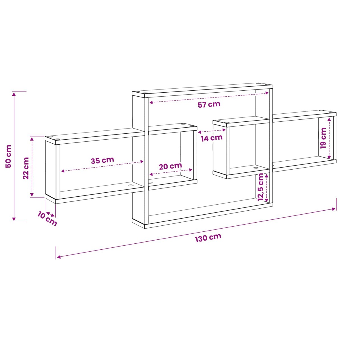 vidaXL Ράφι Τοίχου Λευκό 130 x 10 x 50 εκ. Επεξεργασμένο Ξύλο