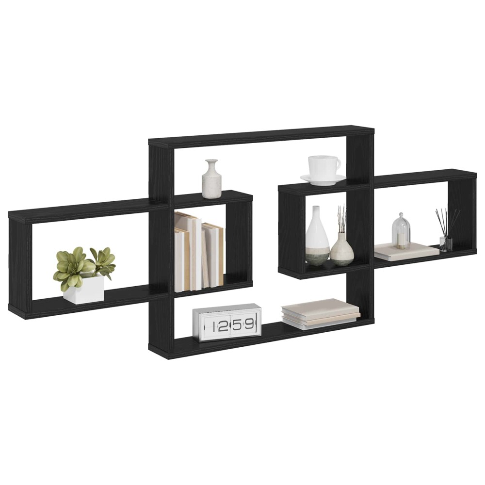 vidaXL Ράφι Τοίχου Μαύρη Δρυς 130 x 10 x 50 εκ. Επεξεργασμένο Ξύλο